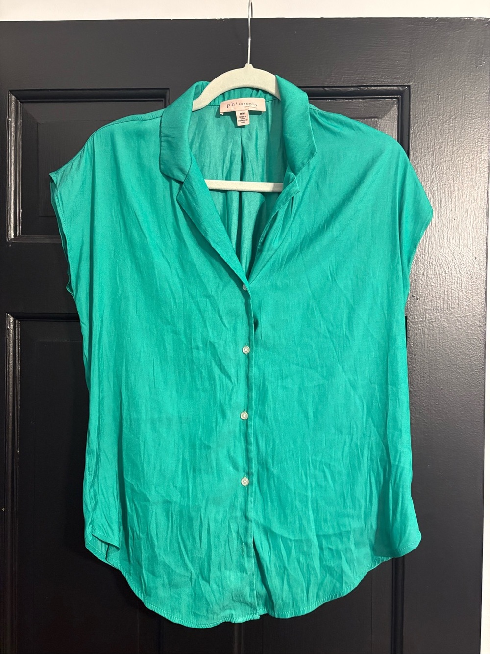 Philosophy Teal Cap Sleeve Button-Front Blouse